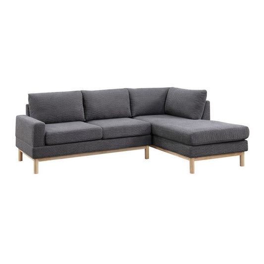 Nia 93 Inch Sectional Sofa with Chaise, Gray Sherpa Upholstery, Solid Wood By Casagear Home