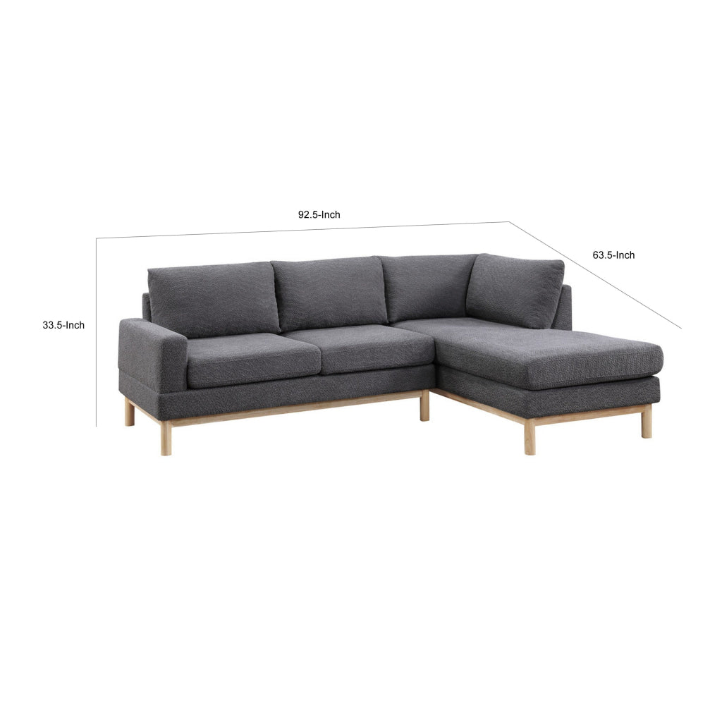 Nia 93 Inch Sectional Sofa with Chaise Gray Sherpa Upholstery Solid Wood By Casagear Home BM314876