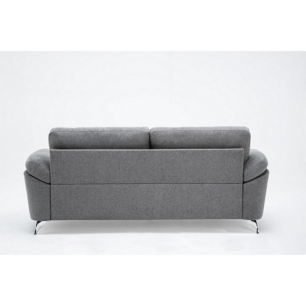 Nel 84 Inch Plush Sofa with Soft Gray Linen Chrome Metal Legs Solid Wood By Casagear Home BM314877