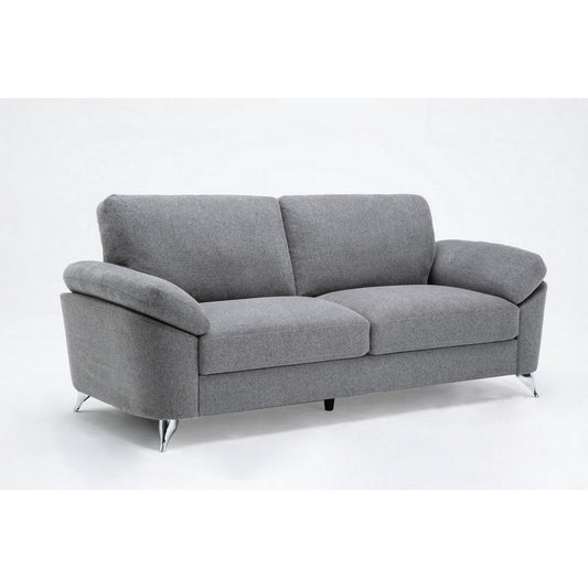 Nel 84 Inch Plush Sofa with Soft Gray Linen, Chrome Metal Legs, Solid Wood By Casagear Home