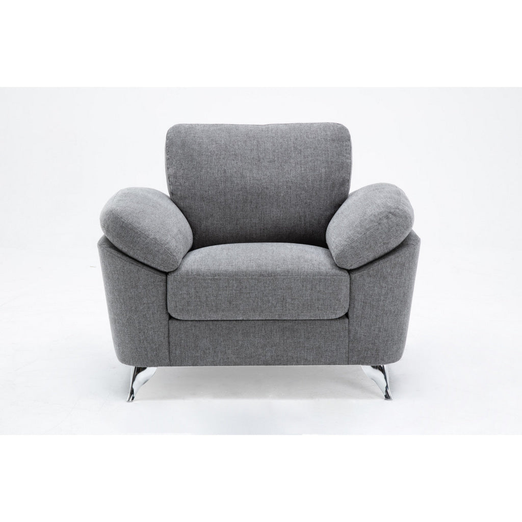 Nel 43 Inch Accent Sofa Chair with Soft Gray Linen Chrome Legs Solid Wood By Casagear Home BM314879