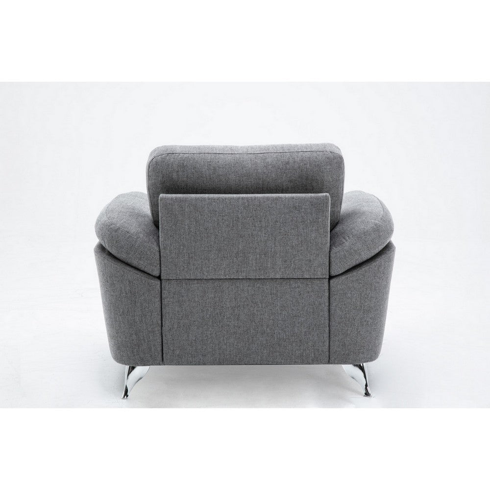 Nel 43 Inch Accent Sofa Chair with Soft Gray Linen Chrome Legs Solid Wood By Casagear Home BM314879