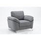 Nel 43 Inch Accent Sofa Chair with Soft Gray Linen, Chrome Legs, Solid Wood By Casagear Home