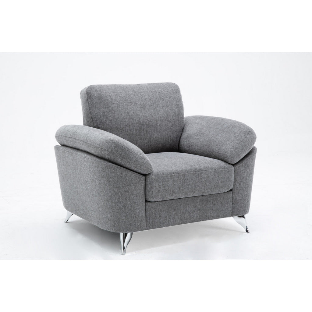 Nel 43 Inch Accent Sofa Chair with Soft Gray Linen Chrome Legs Solid Wood By Casagear Home BM314879