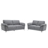 Nel 2 Piece Sofa and Loveseat Set, Soft Gray Linen, Chrome, Solid Wood By Casagear Home