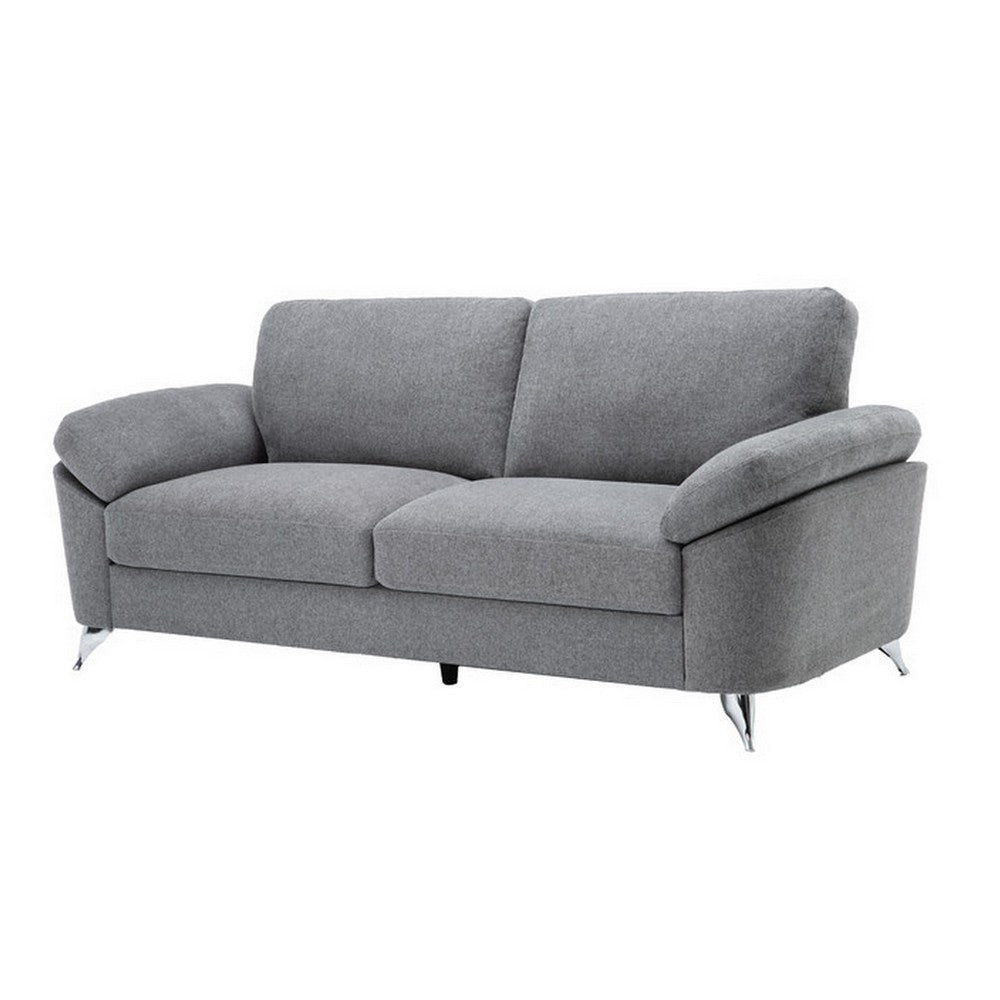 Nel 2 Piece Sofa and Loveseat Set Soft Gray Linen Chrome Solid Wood By Casagear Home BM314880