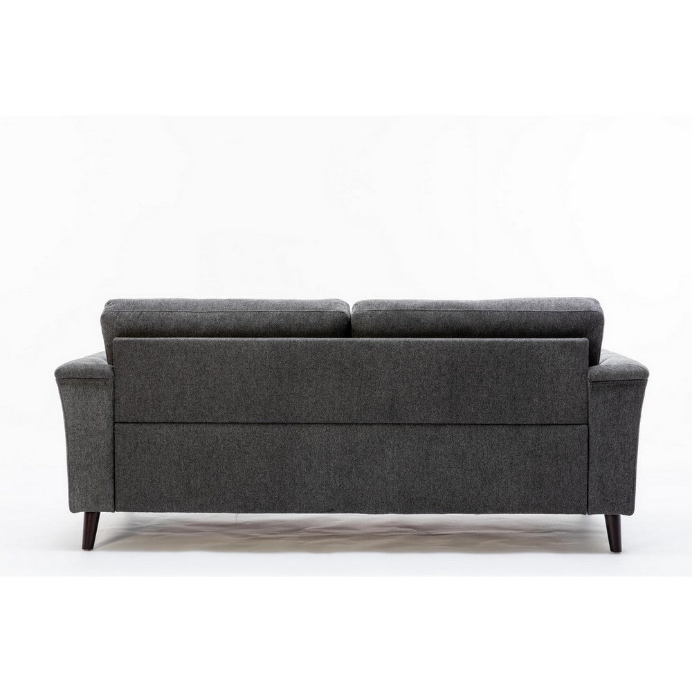 Sen 80 Inch Plush Sofa with Tufted Arms Padded Gray Linen Solid Wood By Casagear Home BM314881