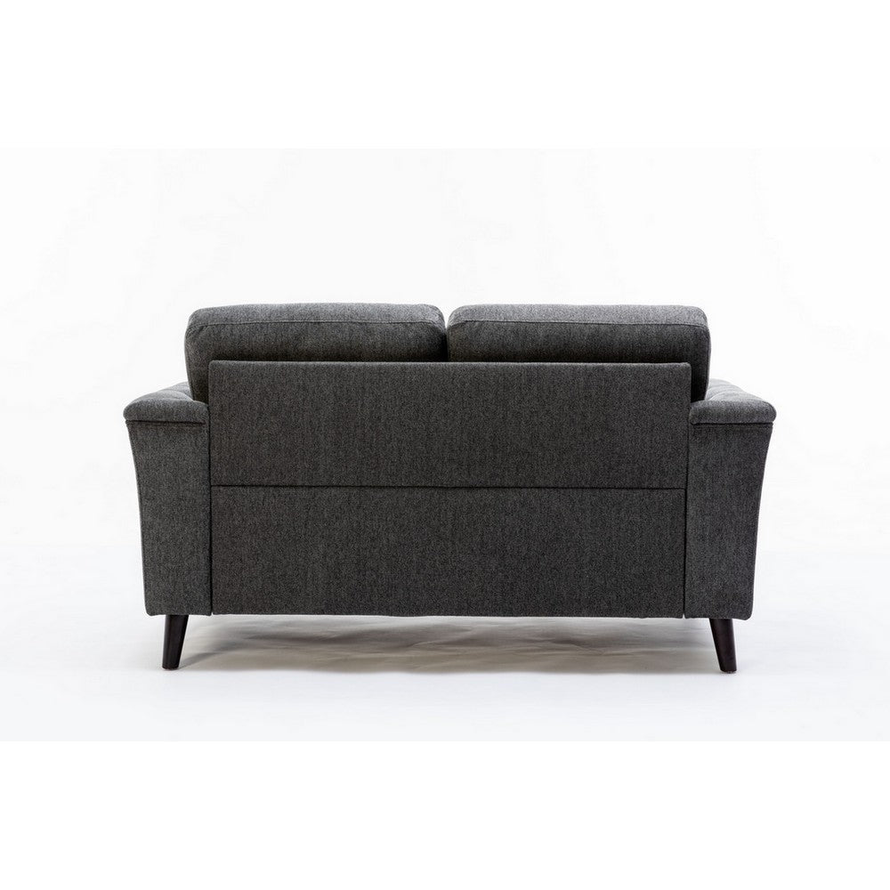 Sen 61 Inch Plush Loveseat with Tufted Arms Padded Gray Linen Solid Wood By Casagear Home BM314882