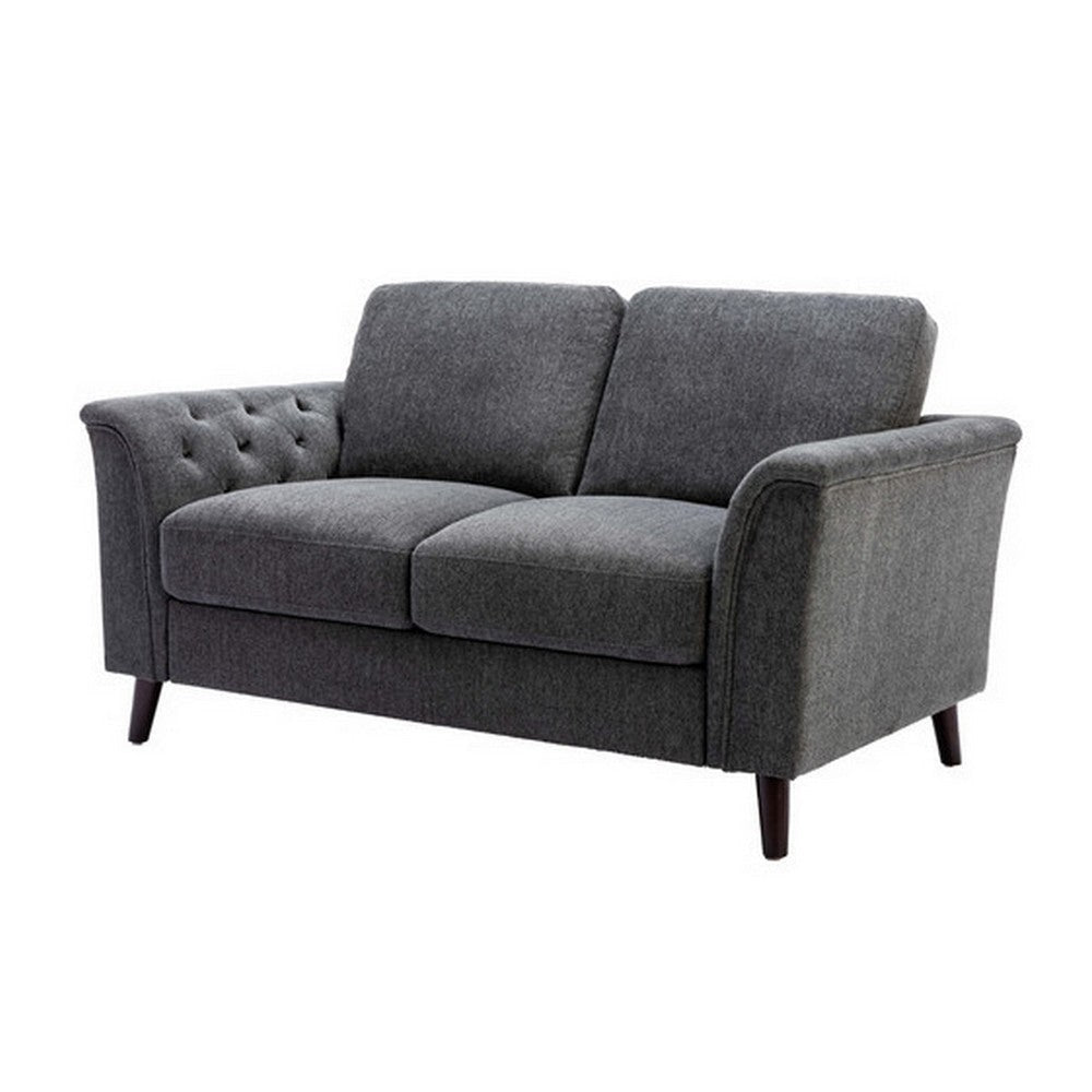 Sen 2 Piece Sofa and Loveseat Set Tufted Arms Gray Linen Solid Wood By Casagear Home BM314884