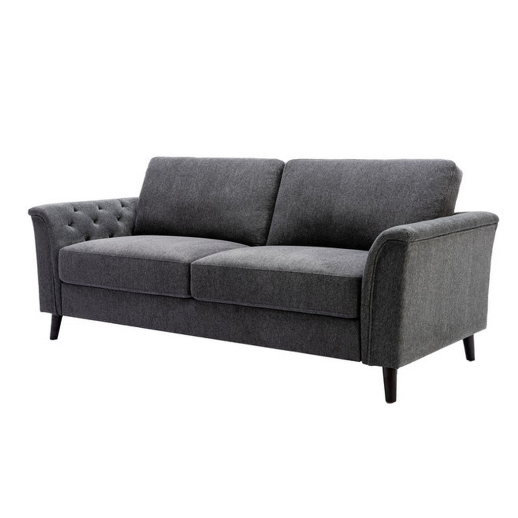 Sen 2 Piece Sofa and Loveseat Set Tufted Arms Gray Linen Solid Wood By Casagear Home BM314884