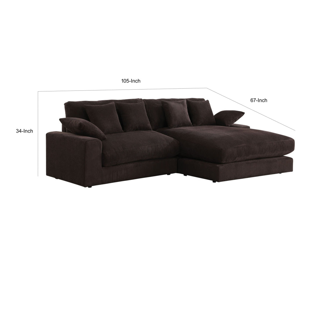 Sty 105 Inch Reversible Sectional Sofa Chaise Brown Corduroy Solid Wood By Casagear Home BM314885