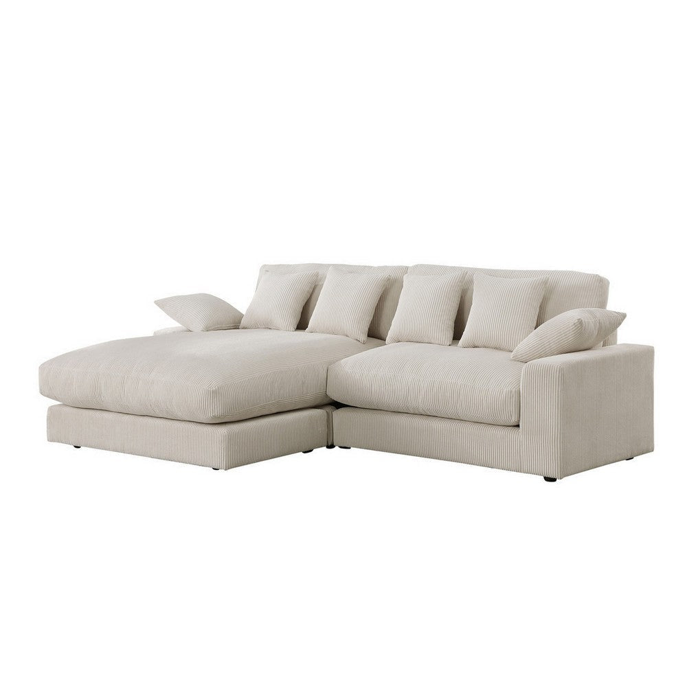 Sty 105 Inch Reversible Sectional Sofa Chaise Beige Corduroy Solid Wood By Casagear Home BM314886