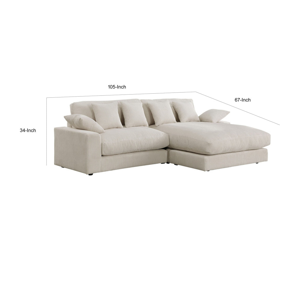 Sty 105 Inch Reversible Sectional Sofa Chaise Beige Corduroy Solid Wood By Casagear Home BM314886