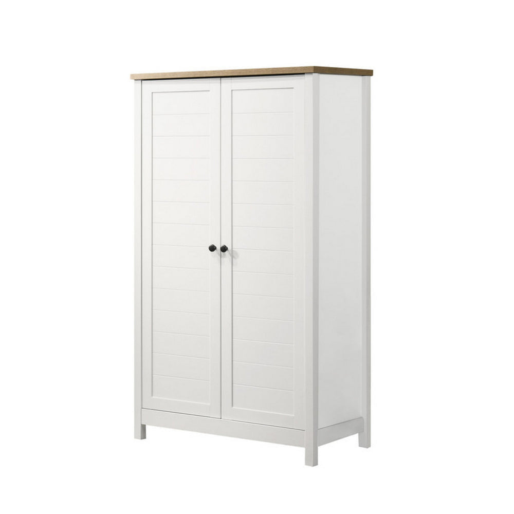 Aie 60 Inch Storage Cabinet Framed Slatted Panel Doors White Brown Wood By Casagear Home BM314887