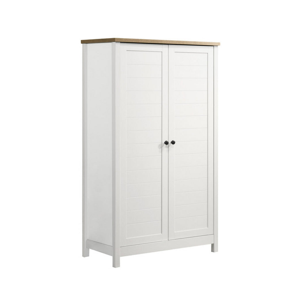 Aie 60 Inch Storage Cabinet Framed Slatted Panel Doors White Brown Wood By Casagear Home BM314887