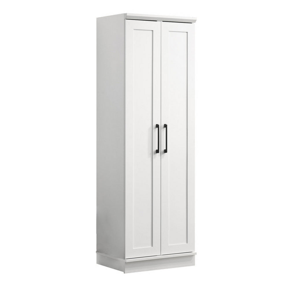 Lyn 71 Inch Storage Cabinet Wardrobe, Framed Panel Doors, White Solid Wood  By Casagear Home