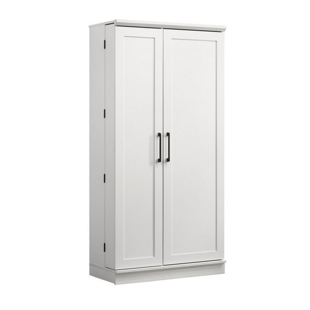 Coe 71 Inch Storage Cabinet Wardrobe with Swing Out Door, White Solid Wood By Casagear Home