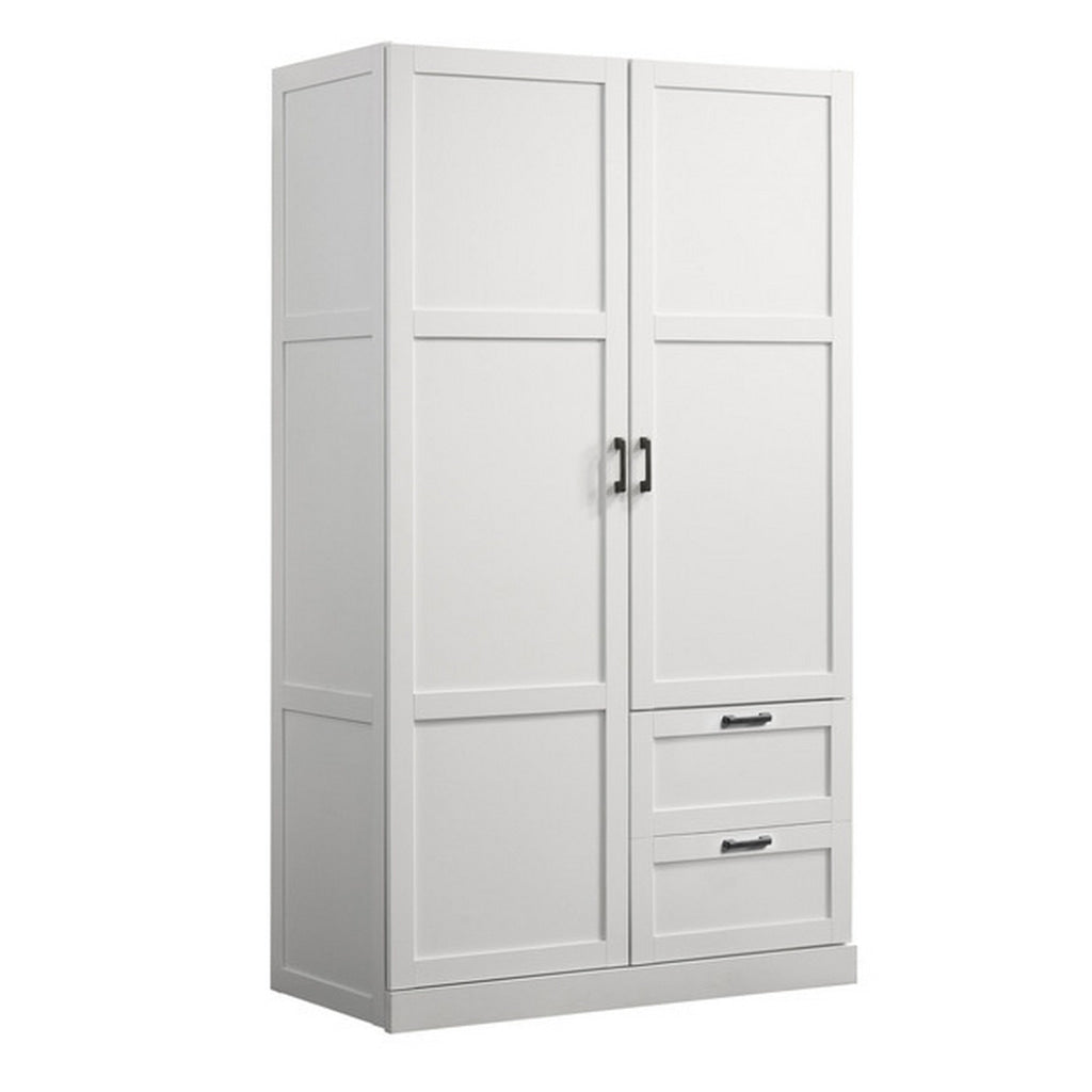 Bre 71 Inch Wardrobe Cabinet Armoire Drawers Hanging Rod White Wood By Casagear Home BM314890