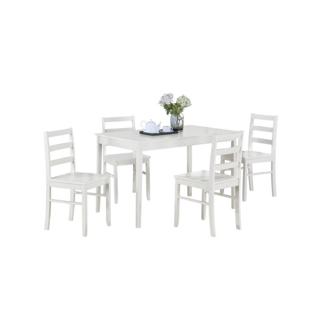 Lav 5 Piece Dining Table and 4 Chair Set, Open Backs, White Solid Wood By Casagear Home