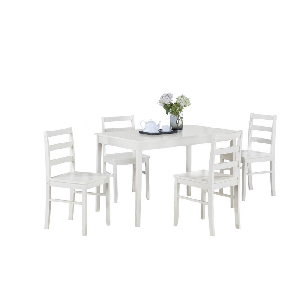 Lav 5 Piece Dining Table and 4 Chair Set Open Backs White Solid Wood By Casagear Home BM314899