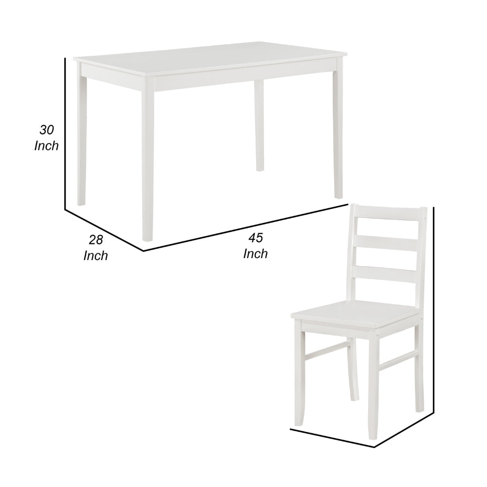 Lav 5 Piece Dining Table and 4 Chair Set Open Backs White Solid Wood By Casagear Home BM314899