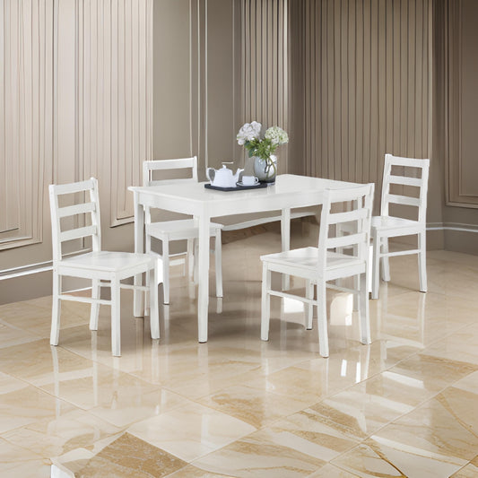 Lav 5 Piece Dining Table and 4 Chair Set, Open Backs, White Solid Wood By Casagear Home