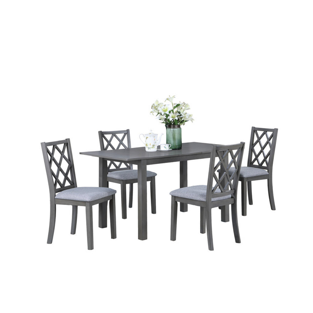 Lisle 5 Piece Extendable Dining Table and 4 Crossback Chair Set Gray Wood By Casagear Home BM314902