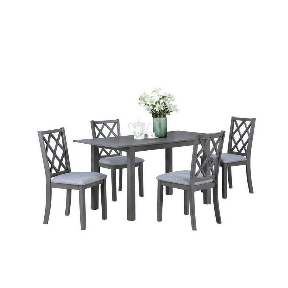 Lisle 5 Piece Extendable Dining Table and 4 Crossback Chair Set, Gray Wood By Casagear Home