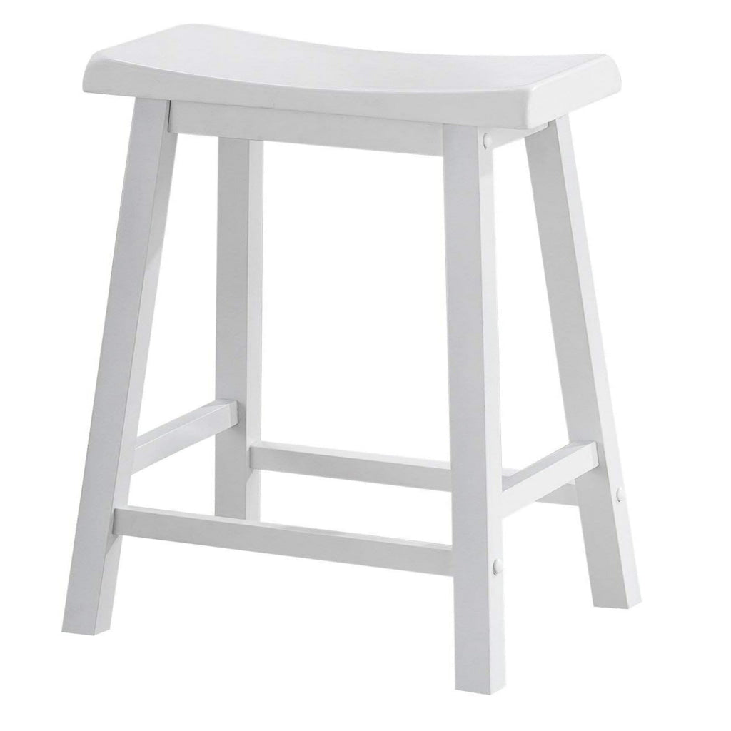 Lon 24 Inch Counter Height Stool Set of 2 Backless Saddle Seat White Wood By Casagear Home BM314904