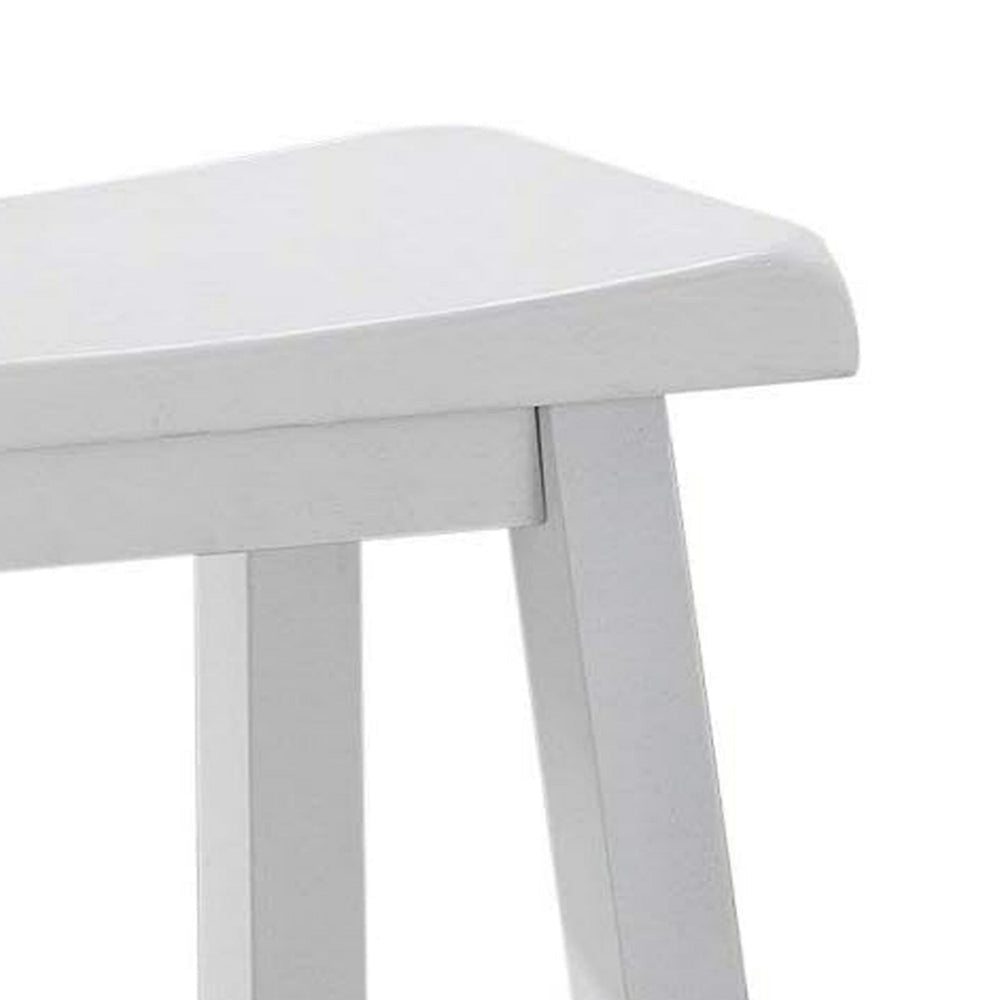 Lon 24 Inch Counter Height Stool Set of 2 Backless Saddle Seat White Wood By Casagear Home BM314904