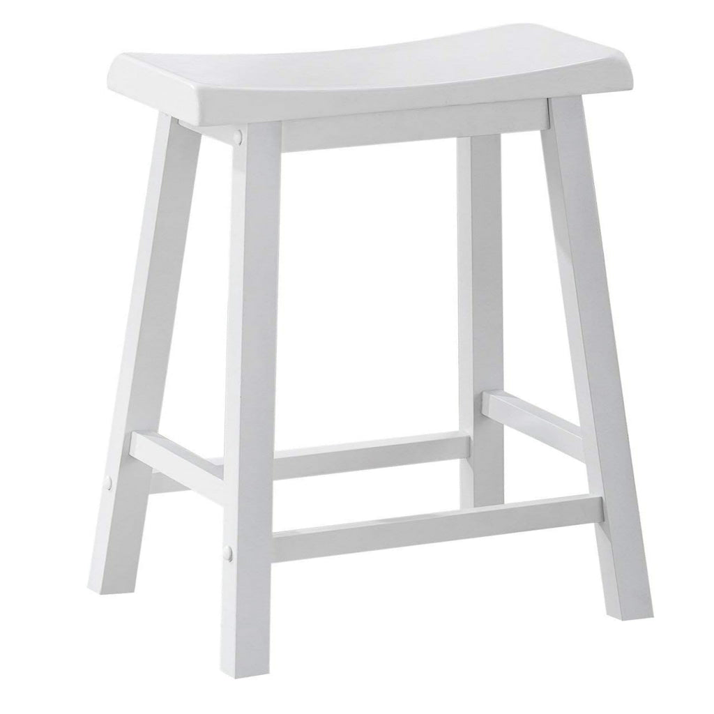 Lon 24 Inch Counter Height Stool Set of 2 Backless Saddle Seat White Wood By Casagear Home BM314904