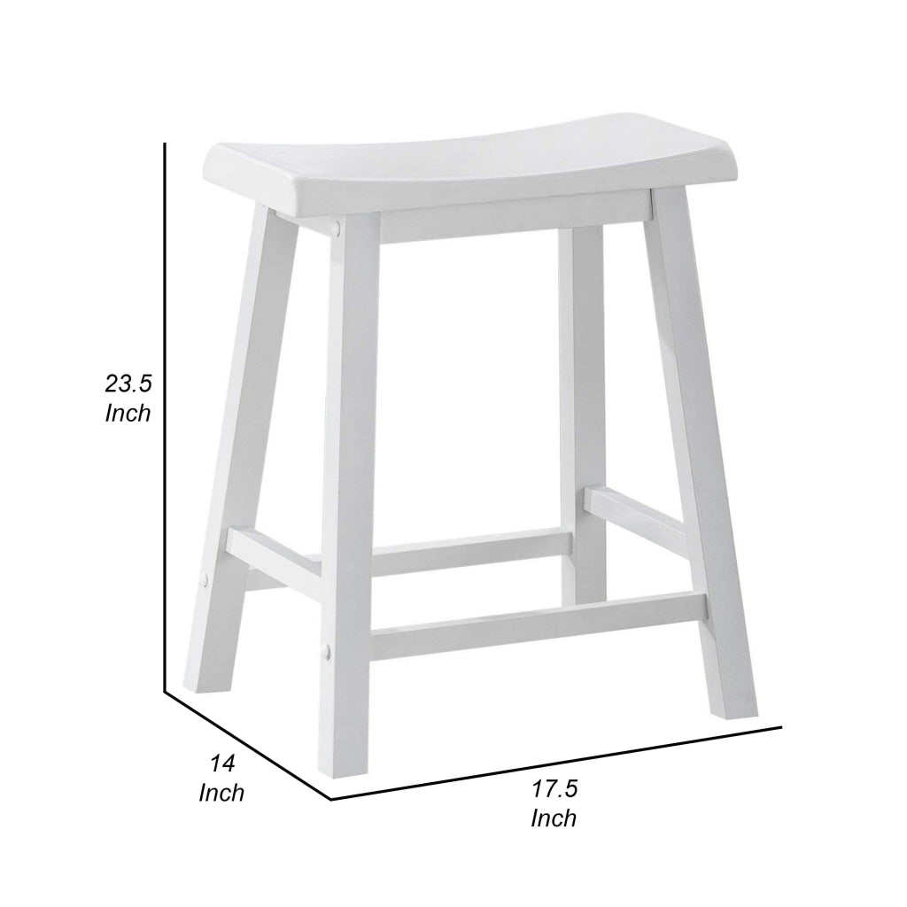 Lon 24 Inch Counter Height Stool Set of 2 Backless Saddle Seat White Wood By Casagear Home BM314904