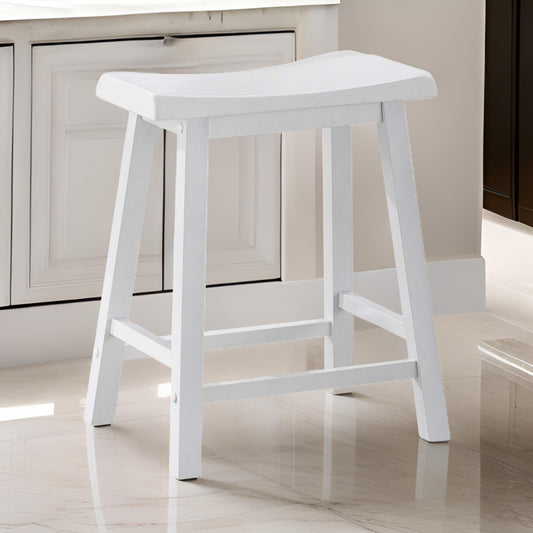 Lon 24 Inch Counter Height Stool Set of 2, Backless Saddle Seat, White Wood By Casagear Home