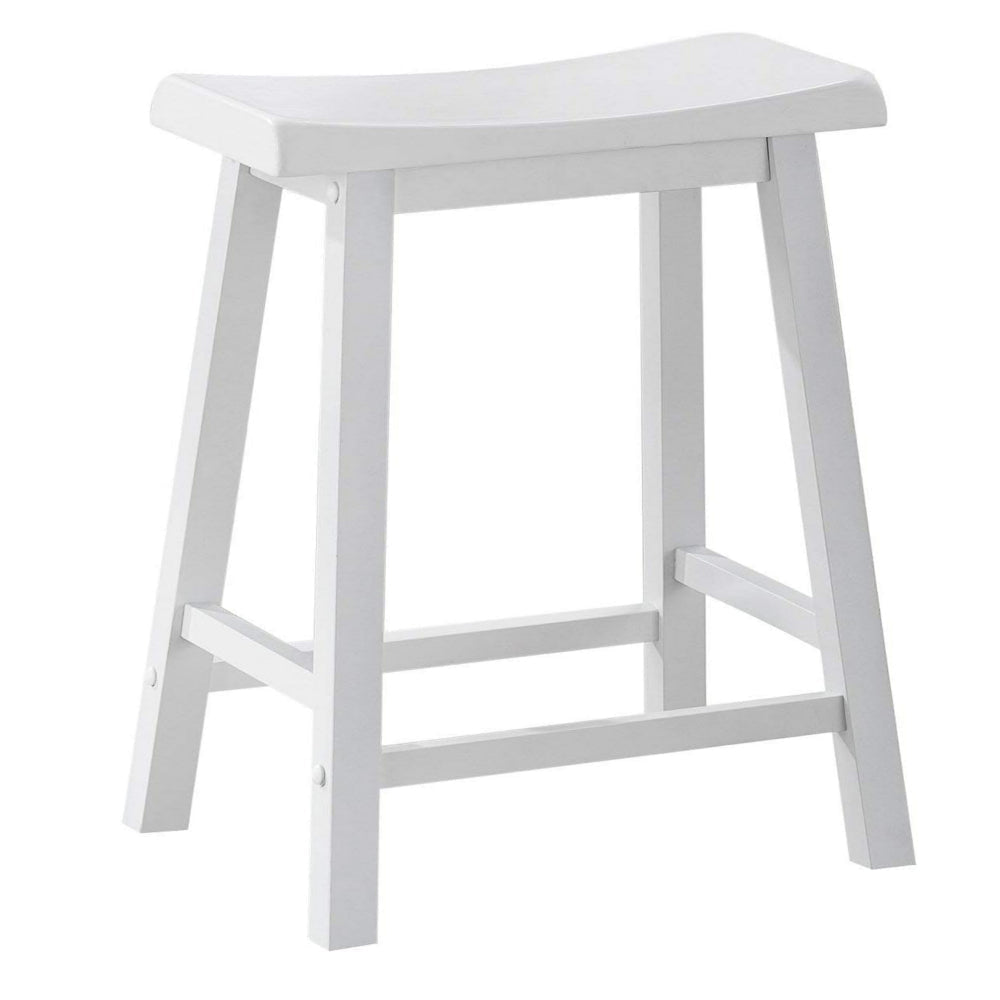 Lon 24 Inch Counter Height Stool Set of 2, Backless Saddle Seat, White Wood By Casagear Home