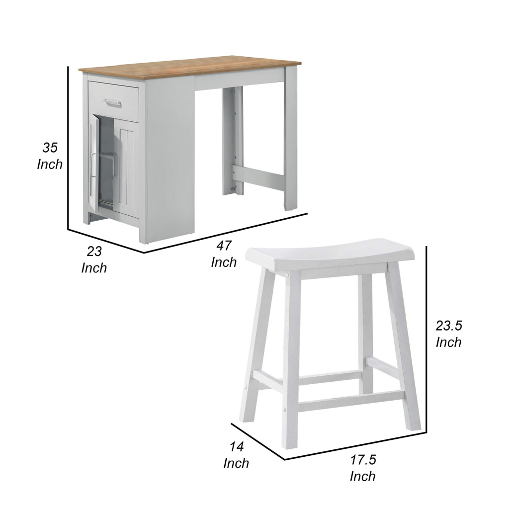 Lon 3pc Counter Height Dining Table and Saddle Stool Set White Oak By Casagear Home BM314905