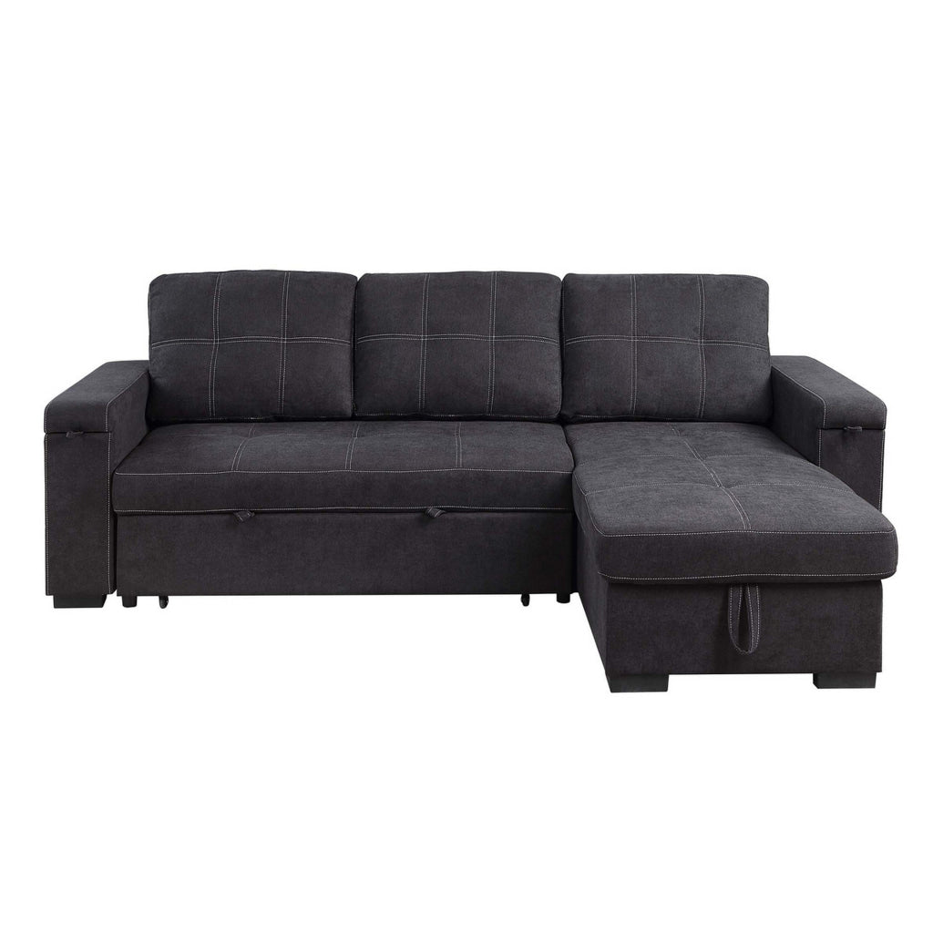 Oby 95 Inch Reversible Sleeper Sectional Sofa Storage Chaise USB Black By Casagear Home BM314907