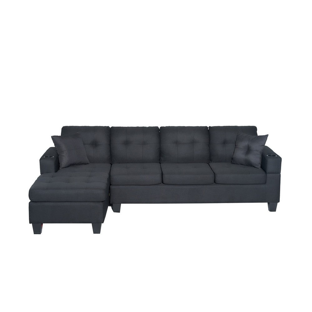 Ala 97 Inch Reversible Sectional Sofa Cupholder 2 Throw Pillows Black By Casagear Home BM314908