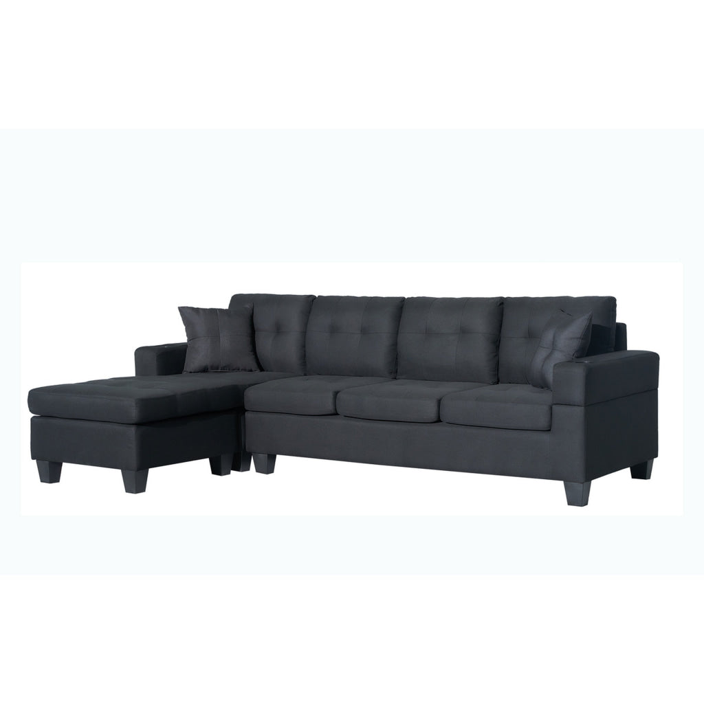 Ala 97 Inch Reversible Sectional Sofa Cupholder 2 Throw Pillows Black By Casagear Home BM314908