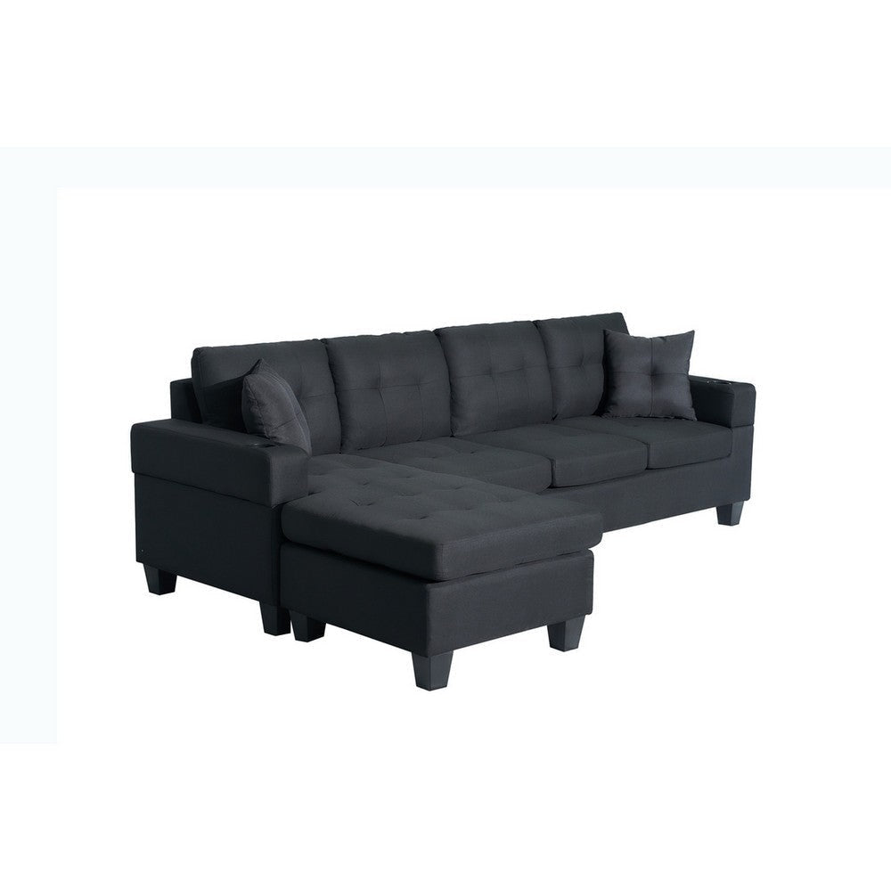 Ala 97 Inch Reversible Sectional Sofa Cupholder 2 Throw Pillows Black By Casagear Home BM314908