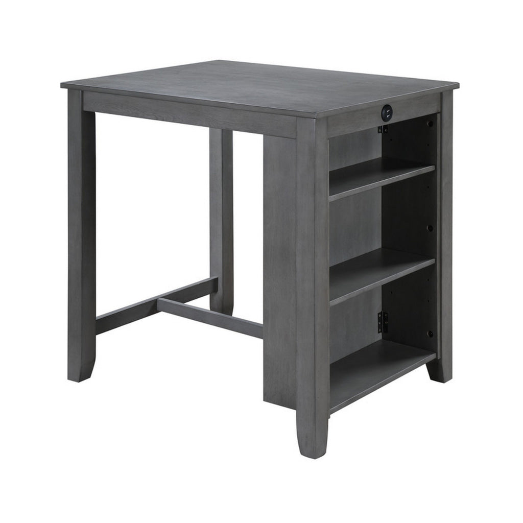 Ham 36 Inch Counter Height Small Dining Table with Shelves USB Port Gray By Casagear Home BM314909