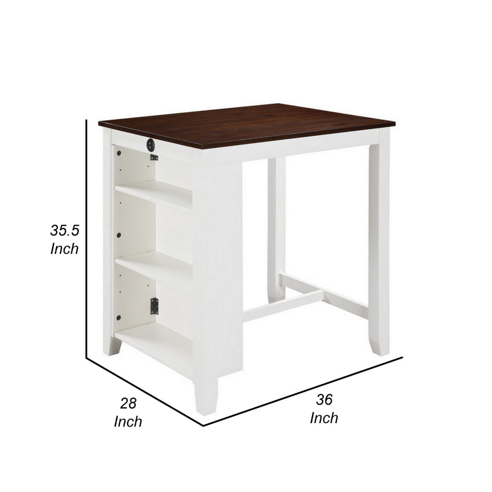 Ham 36 Inch Counter Height Small Dining Table with Shelves USB Port White By Casagear Home BM314910