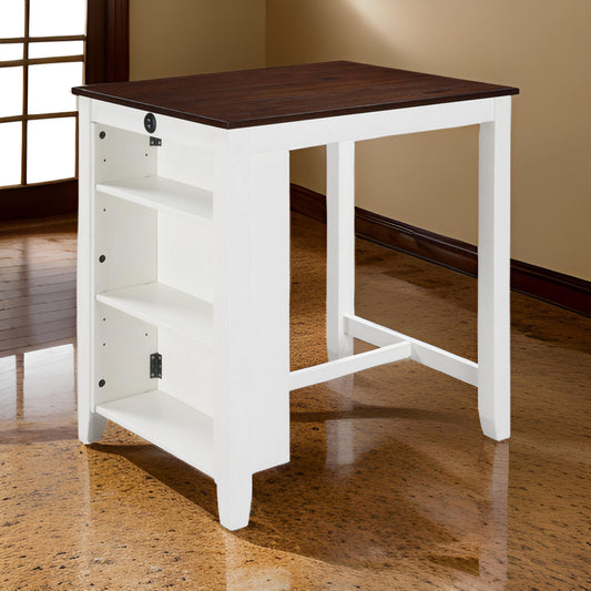 Ham 36 Inch Counter Height Small Dining Table with Shelves, USB Port, White By Casagear Home