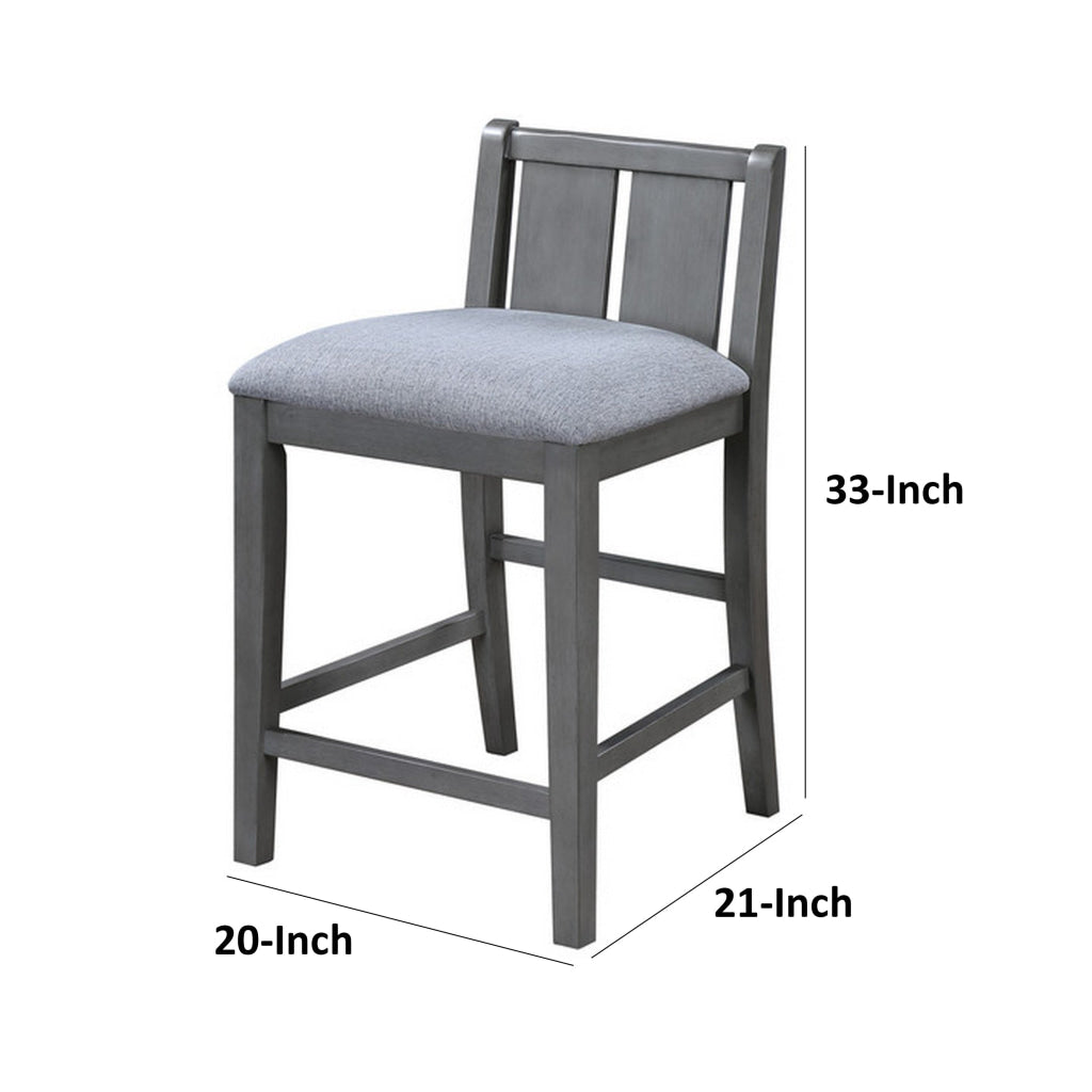 Ham 25 Inch Counter Height Chair Set of 2 Gray Upholstery Solid Wood By Casagear Home BM314911