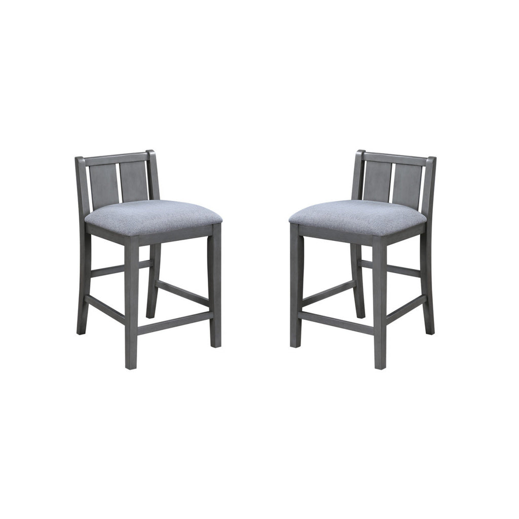 Ham 25 Inch Counter Height Chair Set of 2 Gray Upholstery Solid Wood By Casagear Home BM314911