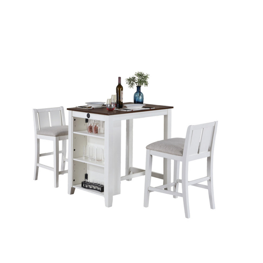 Ham 3 Piece Counter Height Compact Dining Table Chair Set White Wood By Casagear Home BM314914