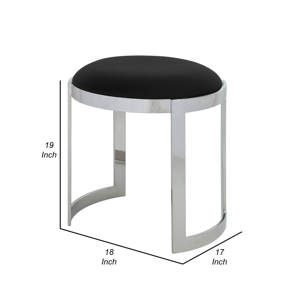 Niyo 19 Inch Accent Stool Ottoman Ottoman Round Black Faux Leather Silver By Casagear Home BM314917