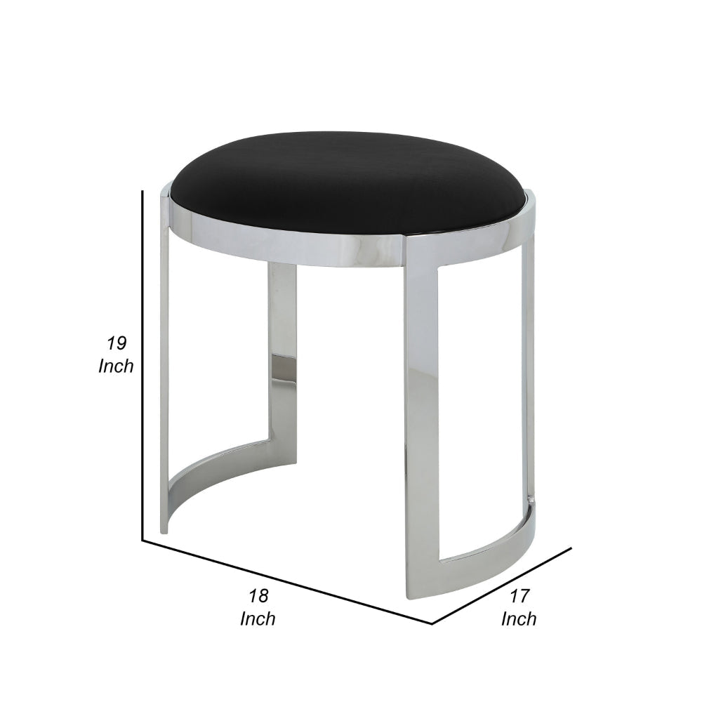 Niyo 19 Inch Accent Stool Ottoman Ottoman Round Black Faux Leather Silver By Casagear Home BM314917