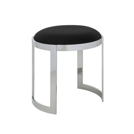 Niyo 19 Inch Accent Stool Ottoman Ottoman, Round Black Faux Leather, Silver By Casagear Home