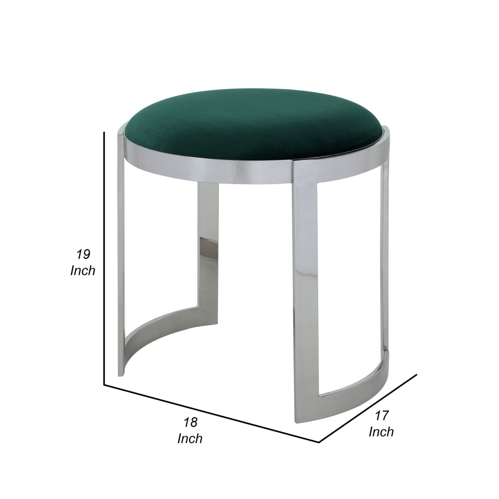 Niyo 19 Inch Accent Stool Ottoman Round Seat Soft Green Velvet Silver By Casagear Home BM314918