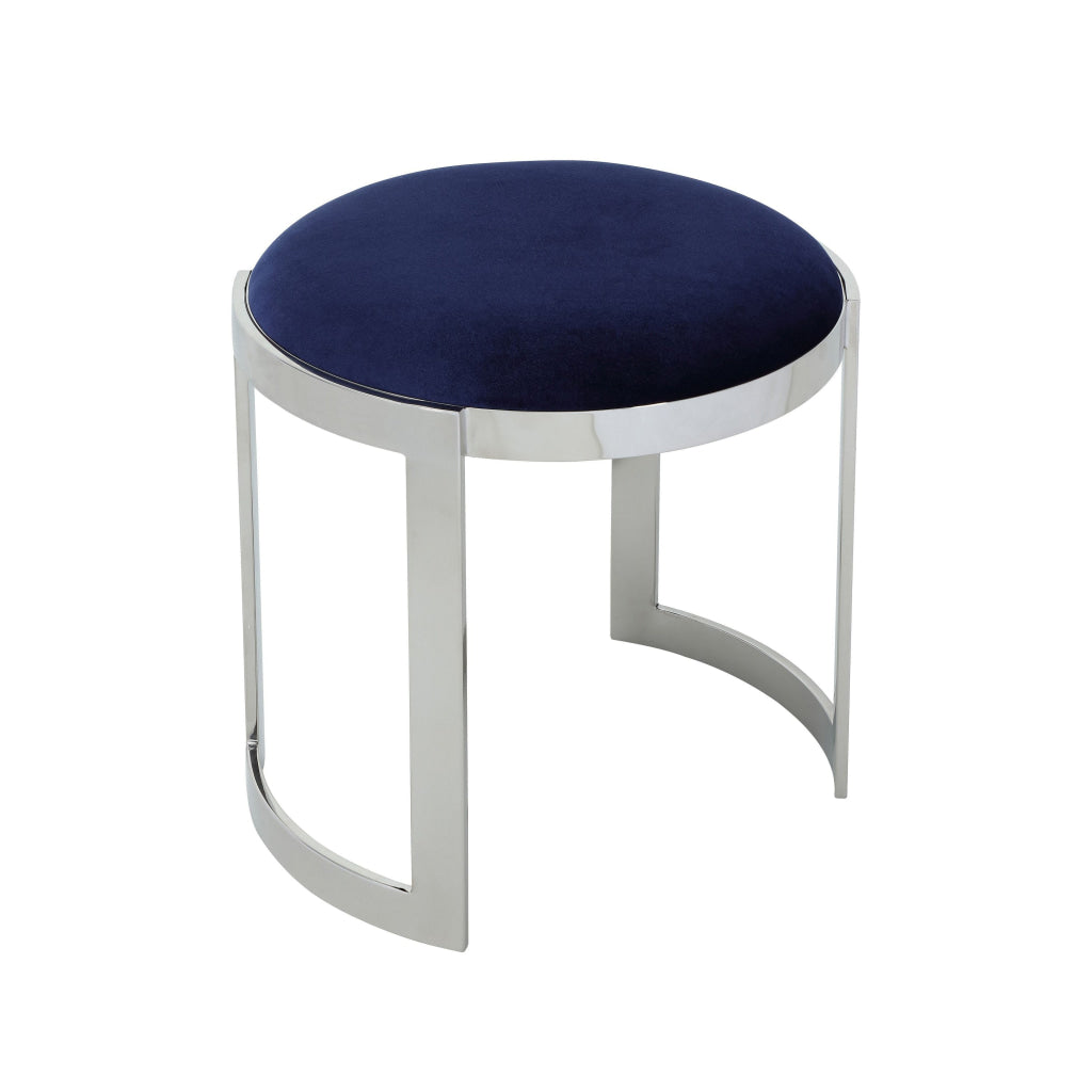 Niyo 19 Inch Accent Stool Ottoman Round Seat Soft Blue Velvet Silver By Casagear Home BM314919